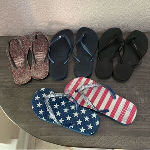 Havaianas Flip Flop bundle of 4 Set - Stars and Stripes, Black, Glitter